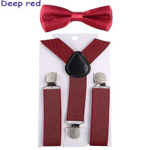 (Dark Red) Kids Suspenders With Bowtie, Set, Braces, Adjustable Wedding Ties Accessory Niuniu