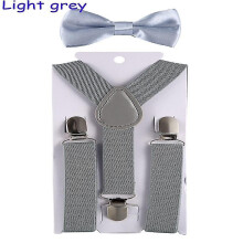 (Light Grey) Kids Suspenders With Bowtie, Set, Braces, Adjustable Wedding Ties Accessory Niuniu