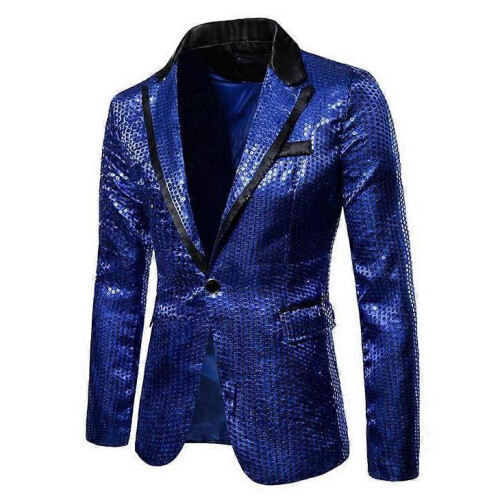 (XL,dark blue)Men's Sequin Suit Jackets Party Blazers Dress 1