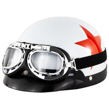 (Gloss White) Retro Half Helmet Motorcycle Riding Vintage Cruiser Touring Helmets Moto Scooter Vespa Open Face Helmets With Visor and Goggles