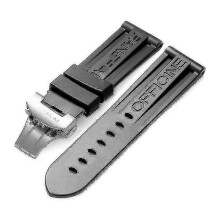 (22mm) Butterfly Buckle Watch Strap Black Watch Band Silicone Rubber Watch Band Replacement For Panerai Strap Tools Steel Buckle - ya