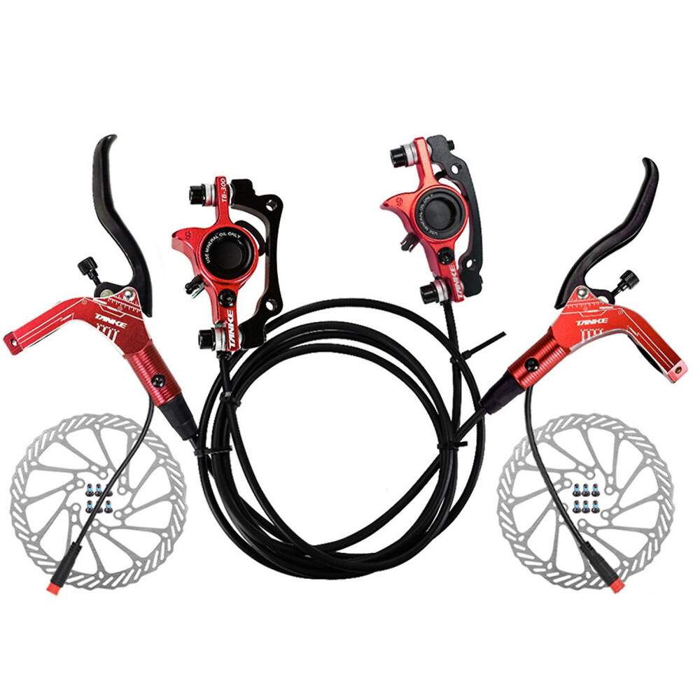 (Red) E-Bike Hydraulic Brake Set With 160Mm Rotors Front And Rear Hydraulic Disc Brake Caliper Lever Compatible With E Red 3852601683666