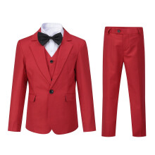 (Red, 130CM) Sliktaa Boys 3Pce Formal Suit Slim Fit Blazer and Vest and Pants