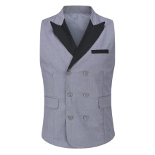 (Grey, 4XL) Sliktaa Mens Business Suit Vest Color Block Peak Collar Slim Fit Waistcoat