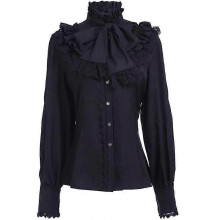 (M,Black)Victorian Blouse Womens Gothic Shirt Vintage Long Sleeve Lotus Ruffle Tops