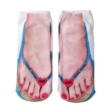 (blue love) 3D Pattern Manicure Print Socks Flip Flop Funny Hidden Running Socks Women