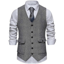 (S,Gray)Men's Casual Single-breasted Suit Vest With Three-dimensional Pockets