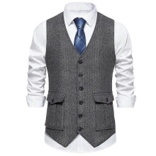 (2XL,Dark Gray)Men's Casual Single-breasted Suit Vest With Three-dimensional Pockets