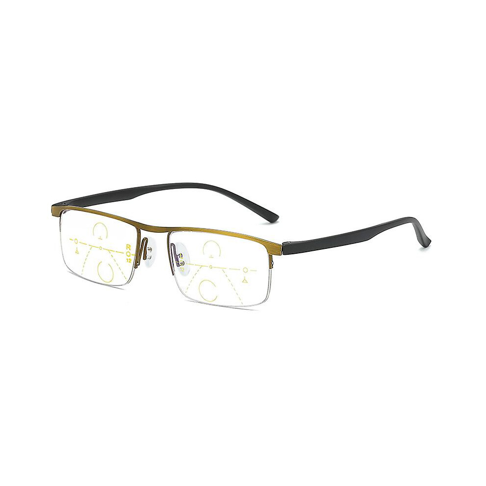 Gold/Blue () Smart Zoom Reading Glasses Progressive Multi-Focus Computer Anti Ray