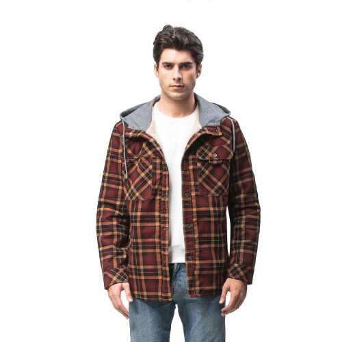 (XL,Coffee)Men's Sherpa Lined Jacket Flannel Plaid Jacket