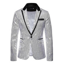 (L,silver)Men's Sequin Suit Jackets Party Blazers Dress