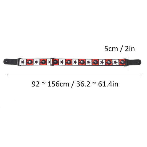 Sublimation Guitar Strap PT-307, Black/White/Red, 92-156cm 2