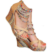 (38,COLOR 1)Women's Wedge Sandals with Pearls Across The Top