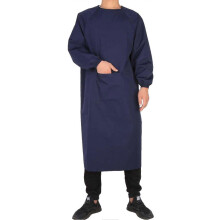 (Dark Blue) Unisex Waterproof Canvas Apron with Large Pockets Elastic Long Sleeves compatible with Chefs Grill Restaurant Bar Shop Jikaixiang