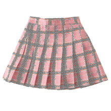 (Pink Plaid, 160cm 13-14 Years) Girls High Waisted Pleated Zip Tennis Style Skater Mini Skirt (kids) [free Shipping]