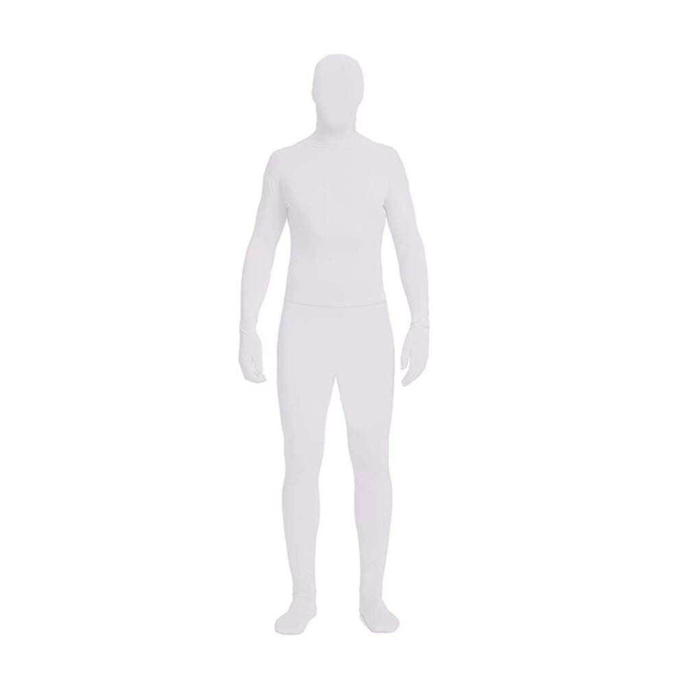 White (, 160Cm) Full Bodysuit Unisex Adult Costume Hood Spandex Stretch Unitard Body Suit