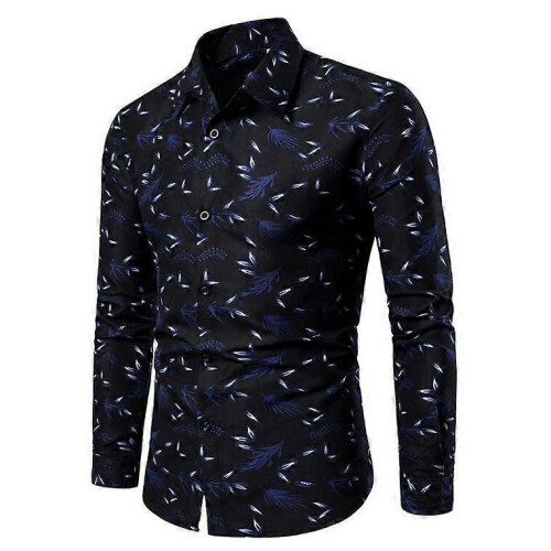 (L,blue)Men's Long Sleeve Shirts Casual Print Button Up Shirts