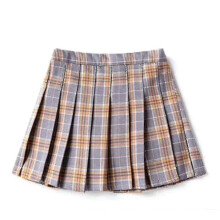 (Grey Plald, 150cm 11-12 Years) Girls High Waisted Pleated Zip Tennis Style Skater Mini Skirt (kids) [free Shipping]
