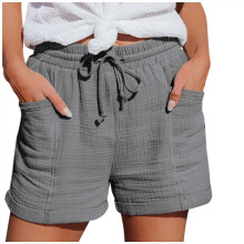(Gray, M) Women's Lace-Up Split Sports Shorts