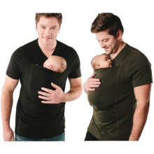 (BLACK, L) Men's V-Neck Kangaroo Pocket T-Shirt