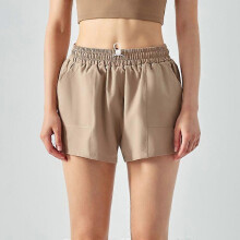 (Khaki-3, M) Women's Lace-Up Split Sports Shorts