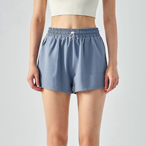 (Light Blue, L) Women's Lace-Up Split Sports Shorts