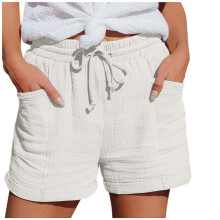 (White, S) Women's Lace-Up Split Sports Shorts