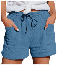 (blue, M) Women's Lace-Up Split Sports Shorts