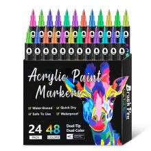 (24pcs 48Colors) Set di 84 pennarelli acrilici, 168 colori, a doppia punta fine, ad asciugatura rapida, a base d'acqua.