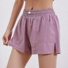 (Purple, XL) Women's Lace-Up Split Sports Shorts