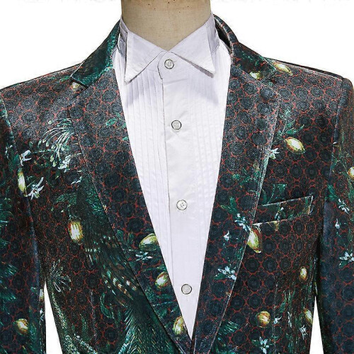 (2XL)Men's Peacock Printed Blazer Floral Suit Jacket 2