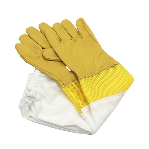 (light yellow, XL) Ventilated Long Sleeve Beekeeping Gloves, Durable Protective Gear