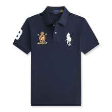(Cobalt Blue, L) Large Crown Embroidery Men's Custom Fit Polo Shirt Cotton Short Sleeve Large Pony Polo Top