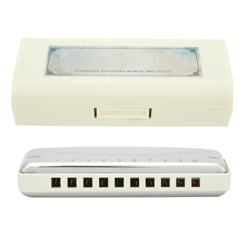 10-Hole Blues Harmonica Db Key Portable Musical Instrument, White 1