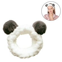 Diadema elegante de felpa con orejas de panda, microfibra de forro polar coral, absorbente y de secado rápido, para maquillaje facial, cuidado de la