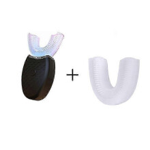 (Black and 1 nozzles) U-Type Toothbrush 360 Degrees Intelligent Silicon Head Sonic Electric Toothbrush Automatic USB Charge Waterproof Toothbrush