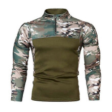 (XL,dark green)Men's Half Zip Pullover Long Sleeve Camo Army Sweatshirt