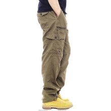 (L,Army green)Men's Multi-Pocket Loose Cotton Casual Work Pants