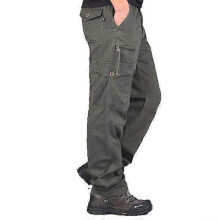 (2XL,Grey-green)Men's Multi-Pocket Loose Cotton Casual Work Pants
