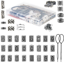 Kit de acessórios DIY com anéis de cabelo ajustáveis, diâmetro interno liso, para penteados criativos, tranças e decoração de barba. Design