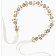 Tiara de noiva delicada, adornada com trepadeira e folhas de cristal, design requintado e confortável (dourada).