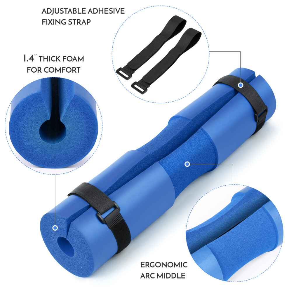Barbell Squat Pad with Fixing Straps, 3.5cm Foam, 44.2x9.5cm