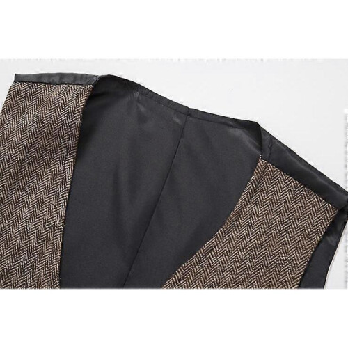 (S,Coffee)Men's Casual Single-breasted Suit Vest With Three-dimensional Pockets 2