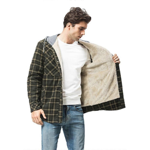 (S,Grey)Men's Sherpa Lined Jacket Flannel Plaid Jacket 1
