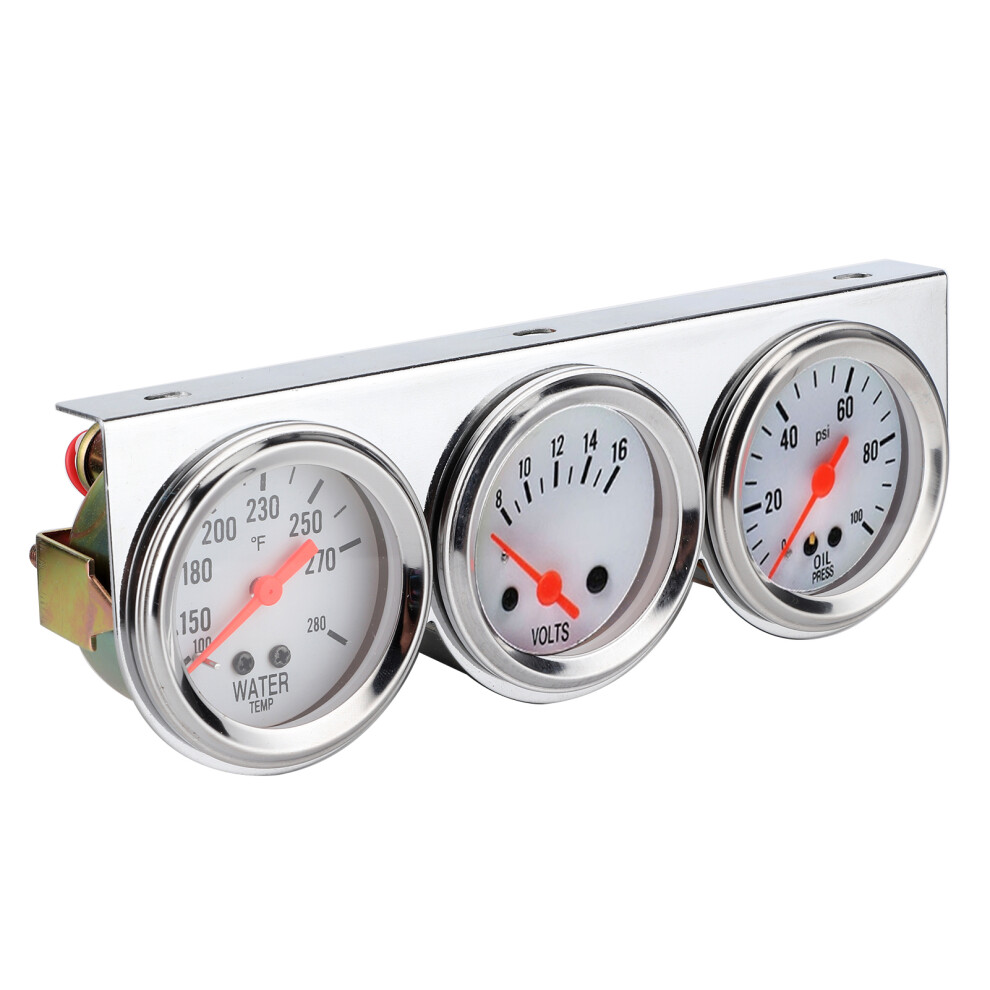 Universal 3-In-1 Water Temp Volt Oil Pressure Gauge Set 52Mm Chrome 4971392135242