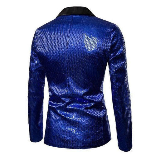 (L,dark blue)Men's Sequin Suit Jackets Party Blazers Dress 2