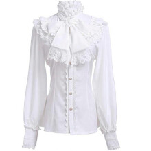(2XL,White)Victorian Blouse Womens Gothic Shirt Vintage Long Sleeve Lotus Ruffle Tops