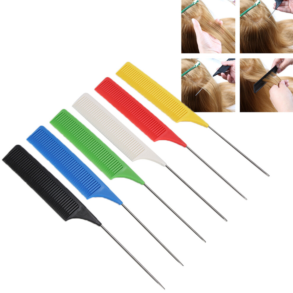 Unisex Green/Blue 6Pcs Fine Tooth Rat Tail Combs, 26Cm Hair Styling Tools For Barber Salon
