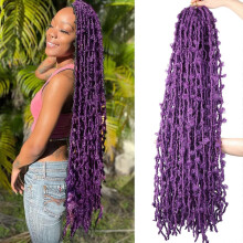 36" Purple Butterfly Faux Locs Crochet Hair, 5 Packs