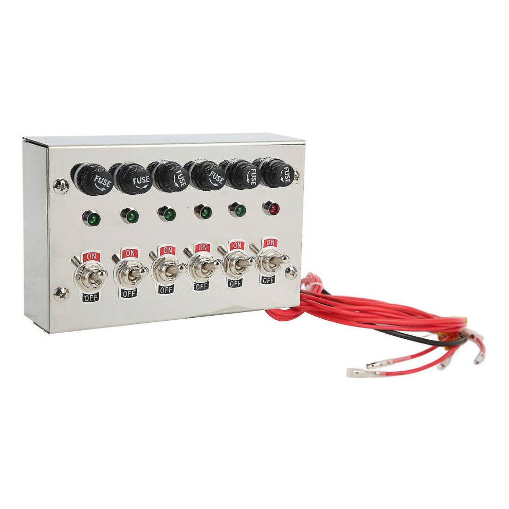 12V/24V 15A 6-Gang Toggle Switch Panel With Fuses & Led Indicators, Polished Stainless Steel For Cars/Rvs/Trucks 5996097102909